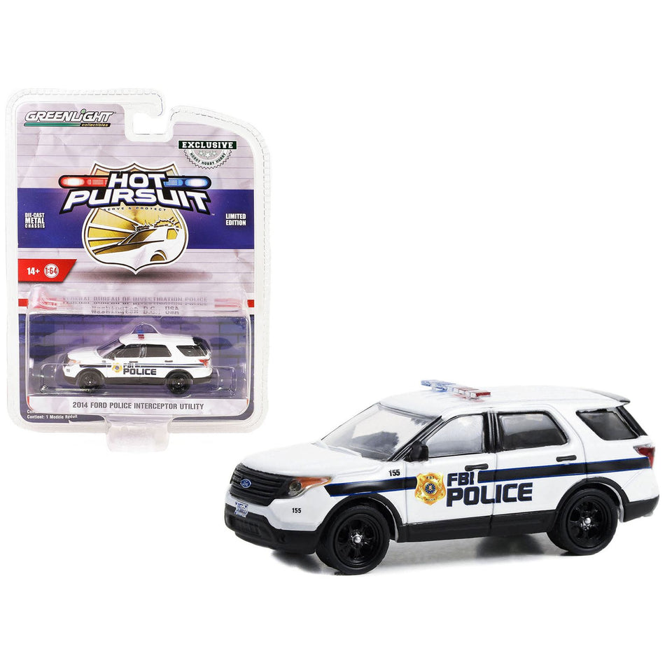 2014 Ford Police Interceptor Utility White "FBI Police (Federal Bureau of Investigation Police)" "Hot Pursuit" Special Edition 1/64 Diecast Model Car by Greenlight