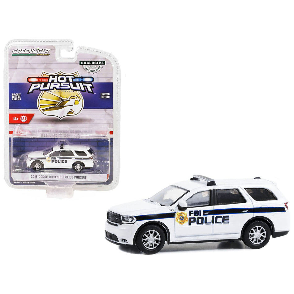 2018 Dodge Durango Police Pursuit White "FBI Police (Federal Bureau of Investigation Police)" "Hot Pursuit" Special Edition 1/64 Diecast Model Car by Greenlight