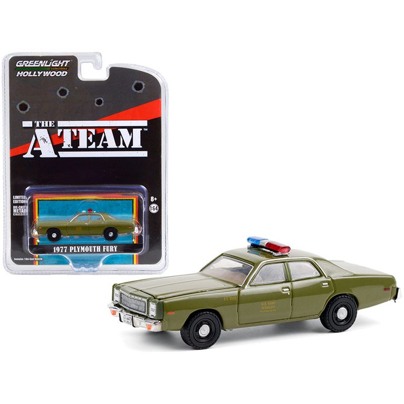 1977 Plymouth Fury "U.S. Army Police" Army Green "The A-Team" (1983-1987) TV Series "Hollywood Special Edition" 1/64 Diecast Model Car by Greenlight