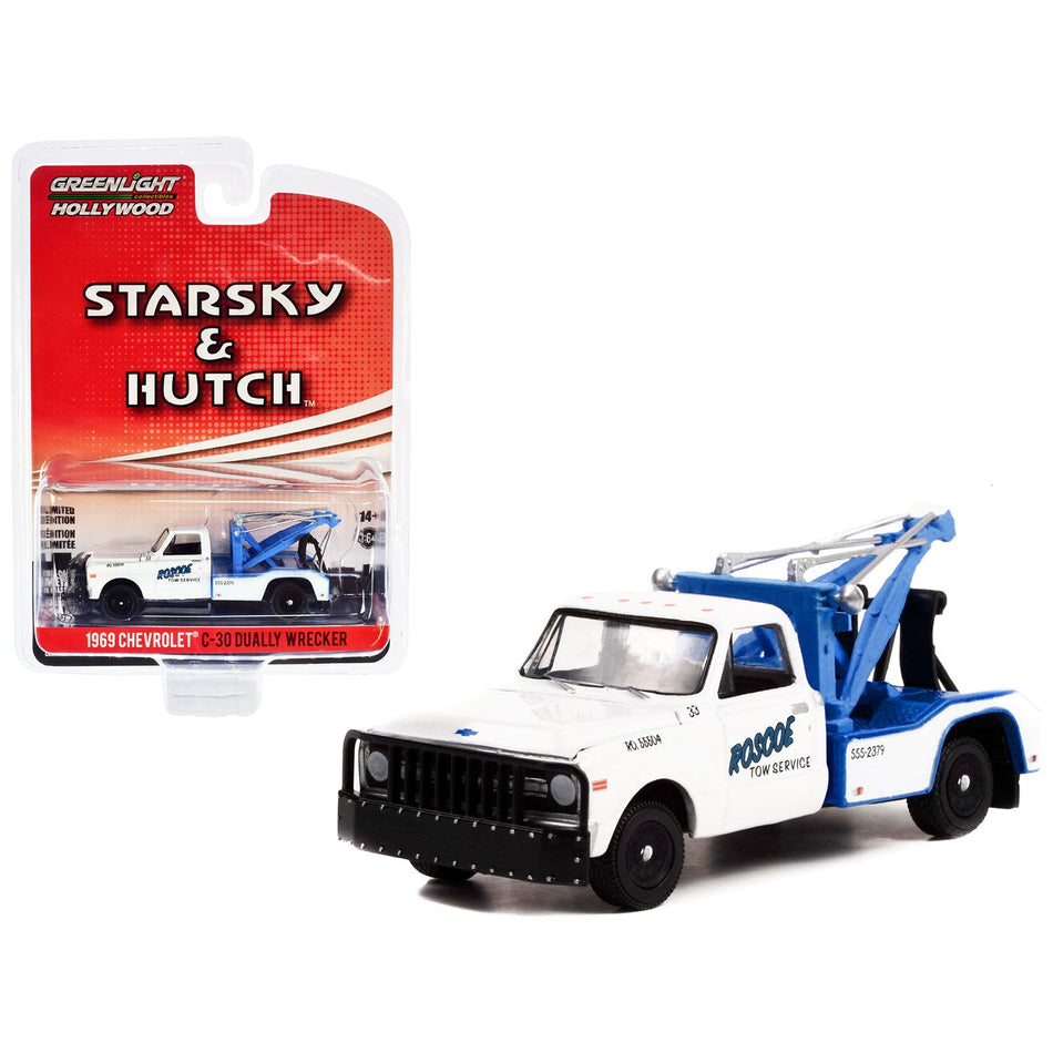 1969 Chevrolet C-30 Dually Wrecker Tow Truck White "Roscoe Tow" "Starsky and Hutch" (1975-1979) TV Series Hollywood Special Edition Series 2 1/64 Diecast Model Car by Greenlight