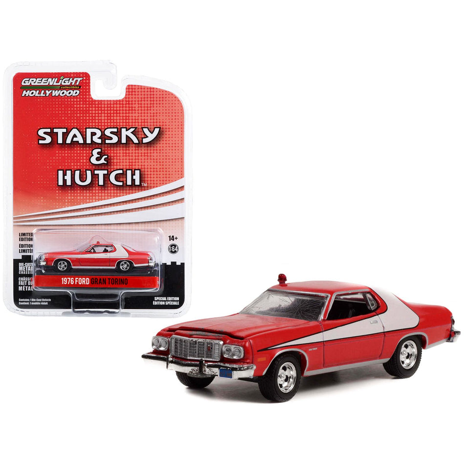 1976 Ford Gran Torino Red with White Stripes (Crashed Version) "Starsky and Hutch" (1975-1979) TV Series Hollywood Special Edition Series 2 1/64 Diecast Model Car by Greenlight