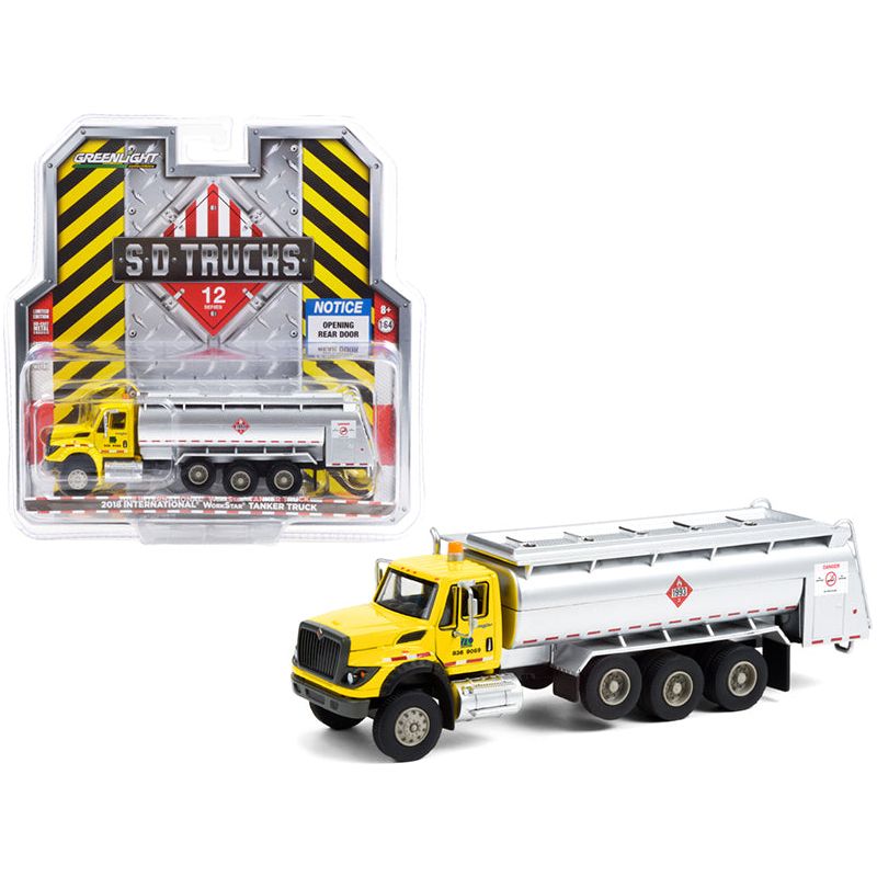 2018 International WorkStar Tanker Truck Yellow and Silver "PennDOT" (Pennsylvania Department of Transportation) "S.D. Trucks" Series 12 1/64 Diecast Model by Greenlight