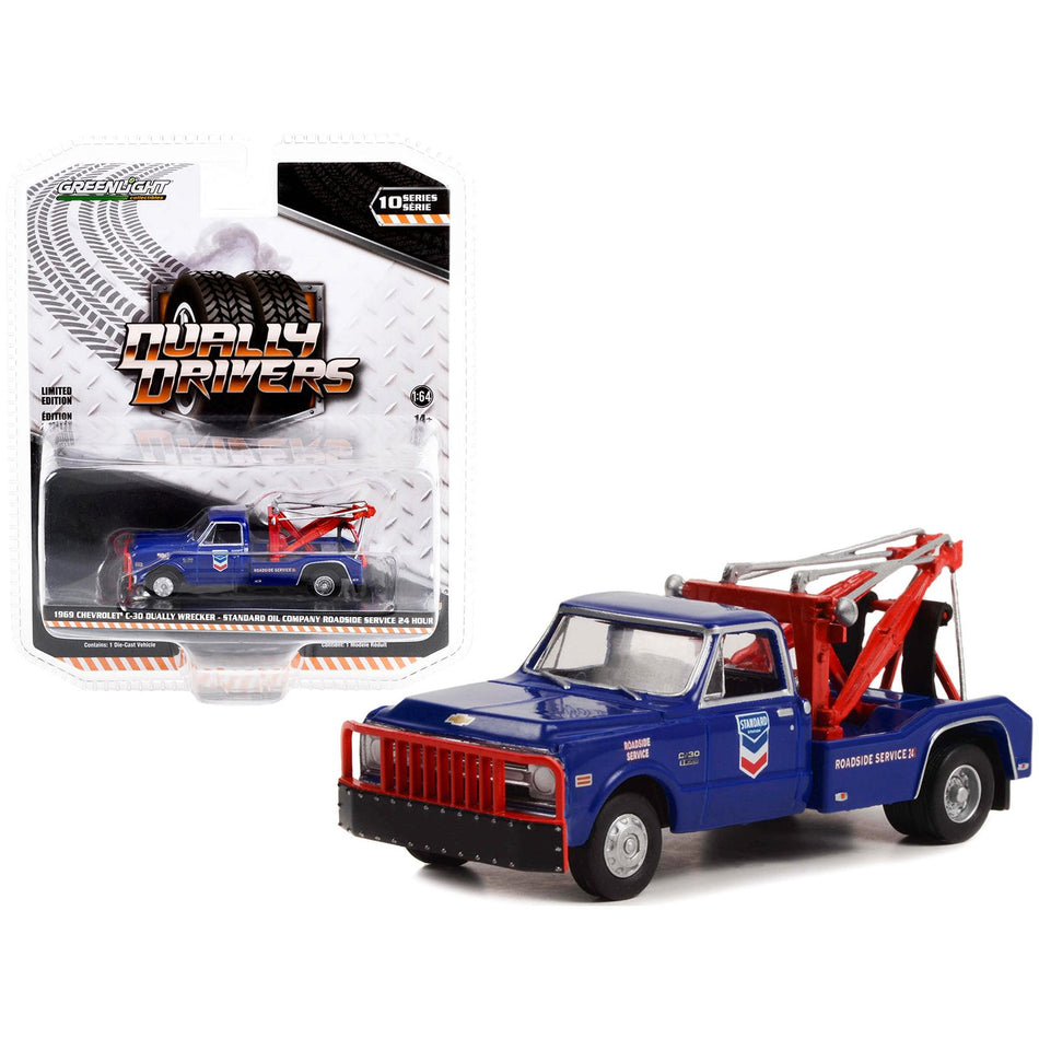 1969 Chevrolet C-30 Dually Wrecker Truck Dark Blue "Standard Oil Company Roadside Service 24 Hour" "Dually Drivers" Series 10 1/64 Diecast Model Car by Greenlight