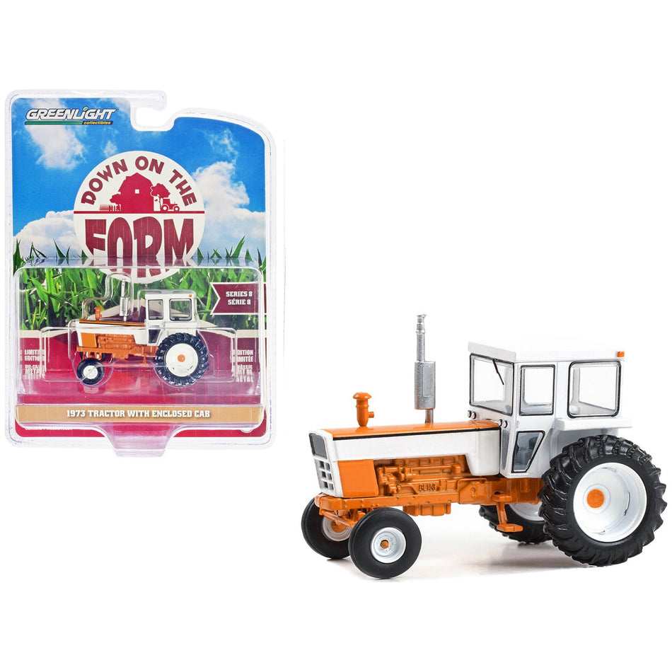 1973 Tractor with Enclosed Cab Orange and White "Down on the Farm" Series 8 1/64 Diecast Model by Greenlight