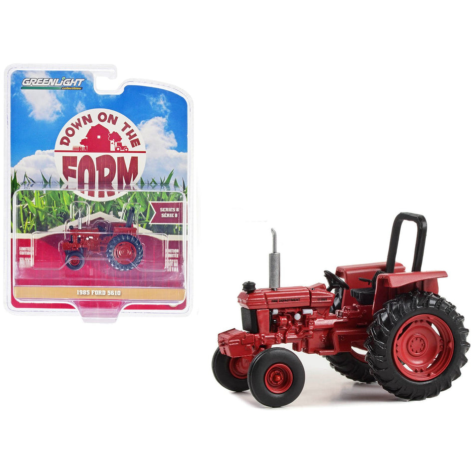 1985 Ford 5610 Tractor Red "Memphis Tennessee Fire Department" "Down on the Farm" Series 1/64 Diecast Model by Greenlight