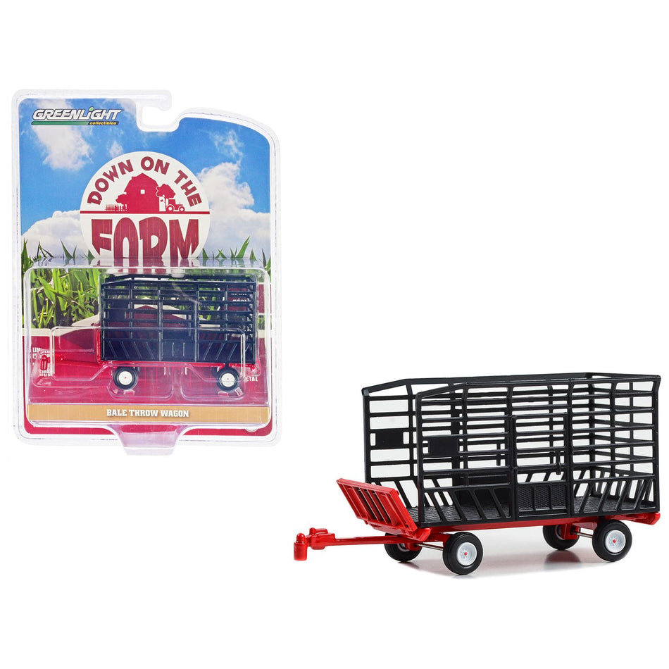 Bale Throw Wagon Black and Red "Down on the Farm" Series 8 1/64 Diecast Model by Greenlight