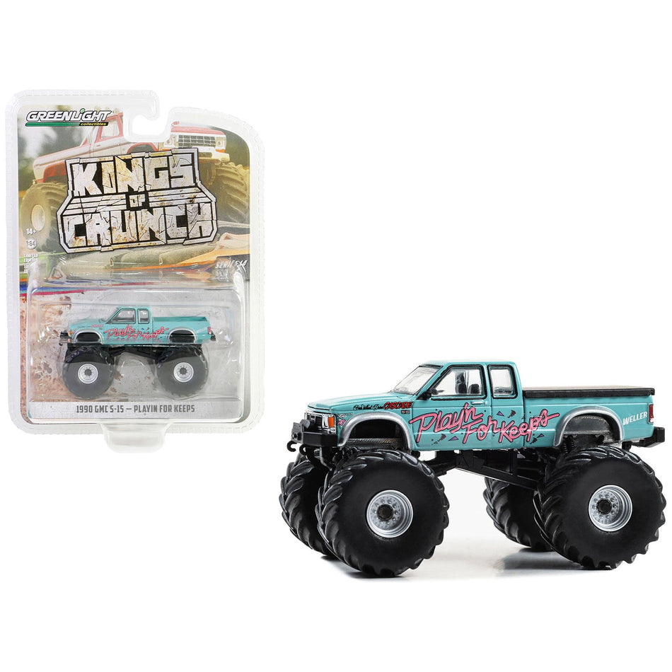 1990 GMC S-15 Monster Truck Light Blue "Playin' for Keeps" "Kings of Crunch" Series 14 1/64 Diecast Model Car by Greenlight