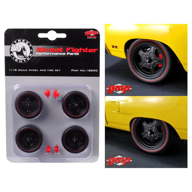 5 - Spoke Wheel and Tire Set of 4 from 1970 Plymouth Road Runner Street Fighter 6 - Pack Attack 1/18 by GMP - GMP - ModelCars.com