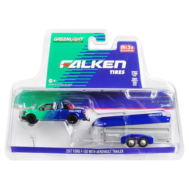 2017 Ford F-150 Pickup Truck and Aerovault Trailer "Falken Tires" Limited Edition to 2760 pieces Worldwide 1/64 Diecast Model Car by Greenlight