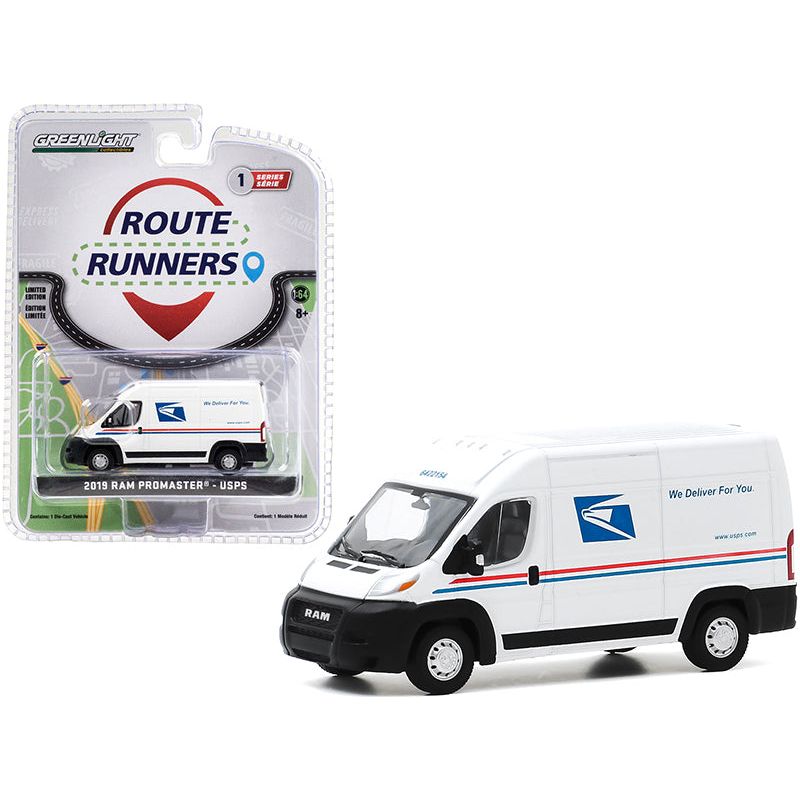 2019 RAM ProMaster 2500 Cargo High Roof Van "United States Postal Service" (USPS) White "Route Runners" Series 1 1/64 Diecast Model by Greenlight