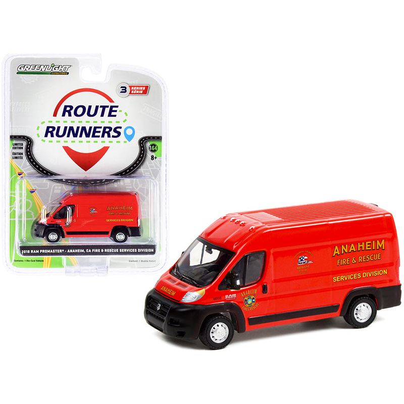 2018 Ram ProMaster 2500 Cargo High Roof Van Red "Anaheim Fire & Rescue Services Division" (California) "Route Runners" Series 3 1/64 Diecast Model by Greenlight