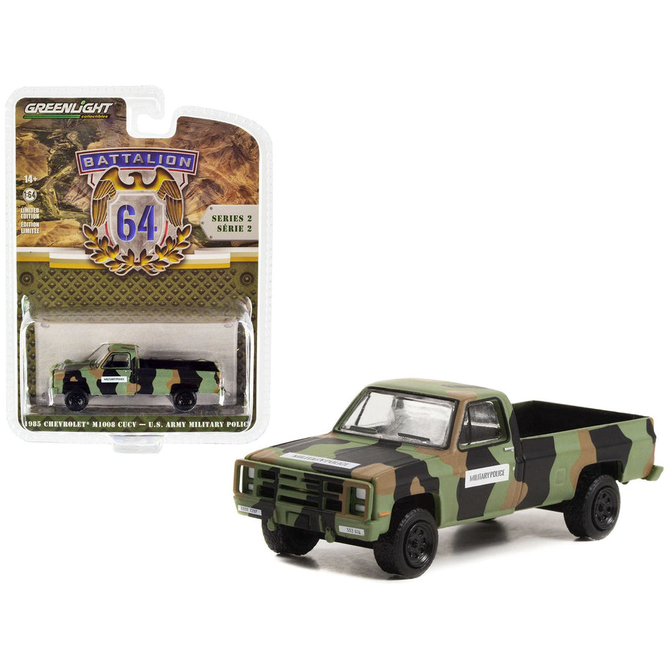 1985 Chevrolet M1008 CUCV Pickup Truck Camouflage "U.S. Army Military Police" "Battalion 64" Release 2 1/64 Diecast Model Car by Greenlight