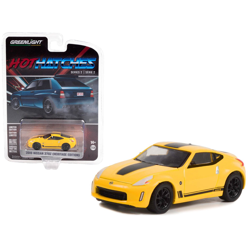 2019 Nissan 370Z (Heritage Edition) Chicane Yellow with Black Stripes "Hot Hatches" Series 2 1/64 Diecast Model Car by Greenlight