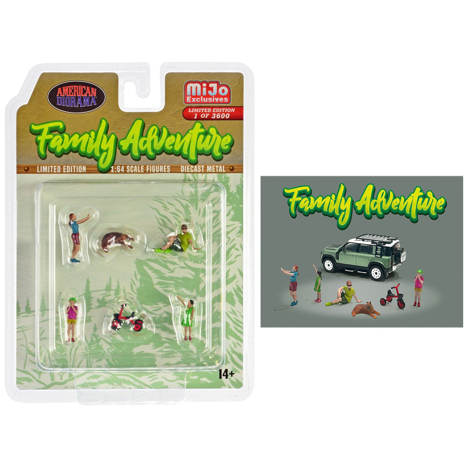 "Family Adventure" 6 piece Diecast Figure Set (4 Figures 1 Dog 1 Tricycle) Limited Edition to 3600 pieces Worldwide 1/64 Scale Models by American Diorama