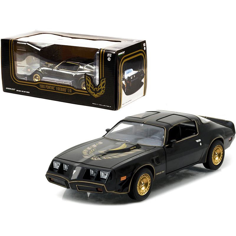 1980 Pontiac Firebird Trans Am T/A Turbo 4.9L Starlite Black with Golden Eagle Hood and Stripes 1/24 Diecast Model Car by Greenlight