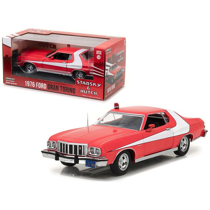 1976 Ford Gran Torino Red with White Stripes "Starsky and Hutch" (1975-1979) TV Series 1/24 Diecast Model Car by Greenlight Diecast Greenlight