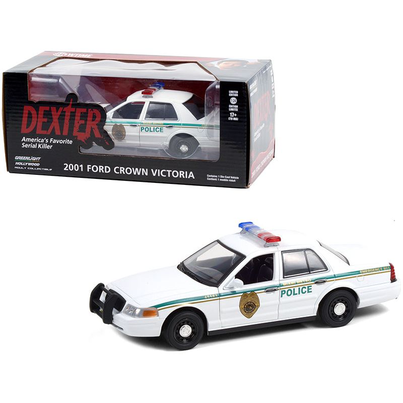 2001 Ford Crown Victoria Police Interceptor White "Miami Metro Police Department" "Dexter" (2006-2013) TV Series 1/24 Diecast Model Car by Greenlight