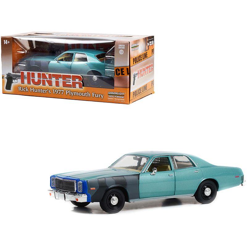 1977 Plymouth Fury Unrestored Turquoise Metallic (Sergeant Rick Hunter's) "Hunter" (1984-1991) TV Series "Hollywood Series" 1/24 Diecast Model Car by Greenlight