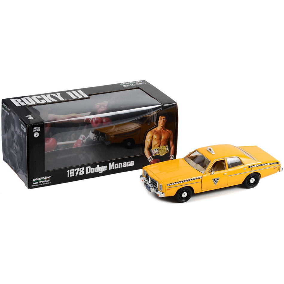 1978 Dodge Monaco Taxi "City Cab Co." Yellow "Rocky III" (1982) Movie 1/24 Diecast Model Car by Greenlight