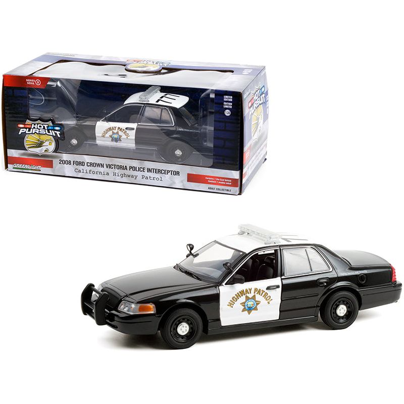 2008 Ford Crown Victoria Police Interceptor Black and White CHP "California Highway Patrol" "Hot Pursuit" Series 1/24 Diecast Model Car by Greenlight