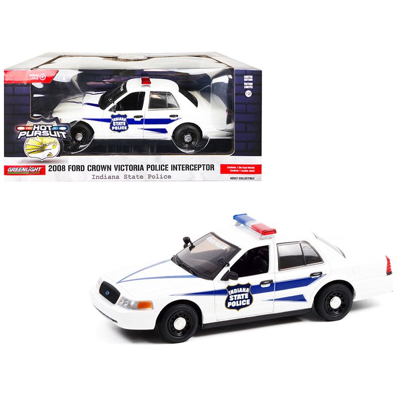 2008 Ford Crown Victoria Police Interceptor White with Dark Blue Stripes "Indiana State Police" "Hot Pursuit" Series 1/24 Diecast Model Car by Greenlight