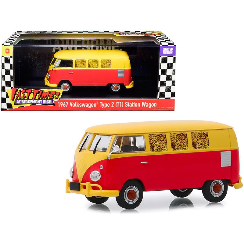 1967 Volkswagen Type 2 (T1) Station Wagon Bus Yellow and Red "Fast Times at Ridgemont High" (1982) Movie 1/43 Diecast Model by Greenlight