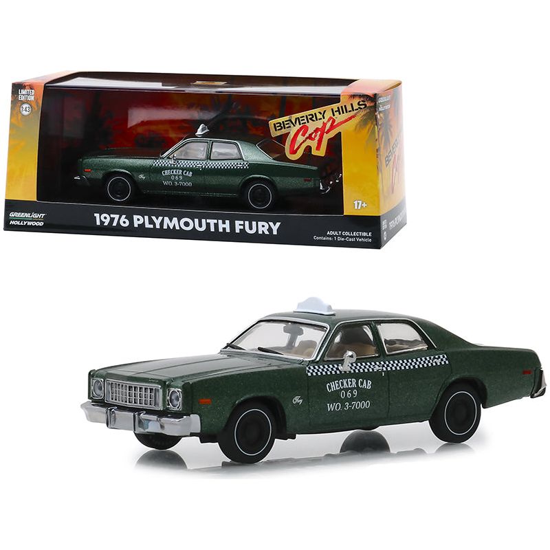 1976 Plymouth Fury Taxi "Checker Cab 069 WO. 3-7000" Metallic Green "Beverly Hills Cop" (1984) Movie 1/43 Diecast Model Car by Greenlight