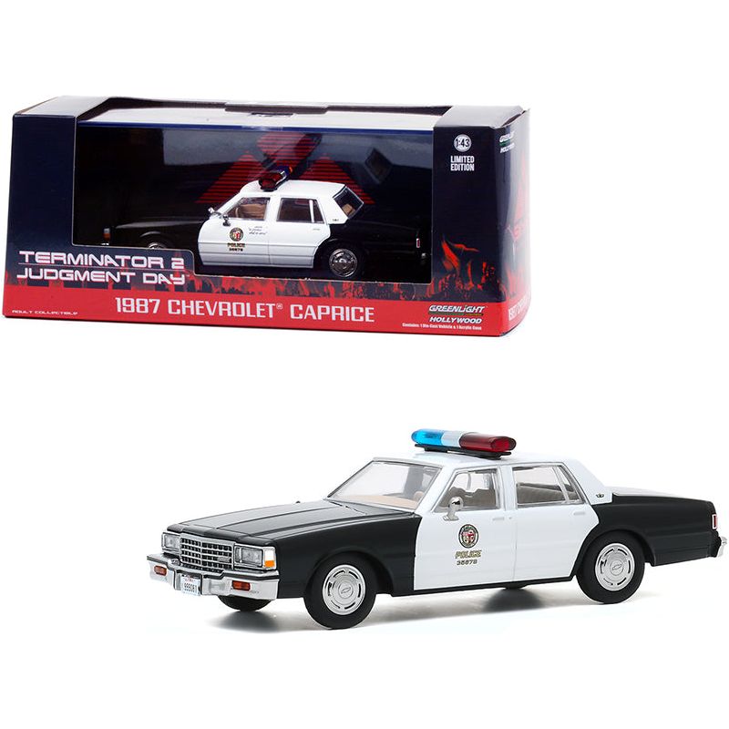 1987 Chevrolet Caprice "Metropolitan Police" Black and White "Terminator 2: Judgment Day" (1991) Movie 1/43 Diecast Model Car by Greenlight