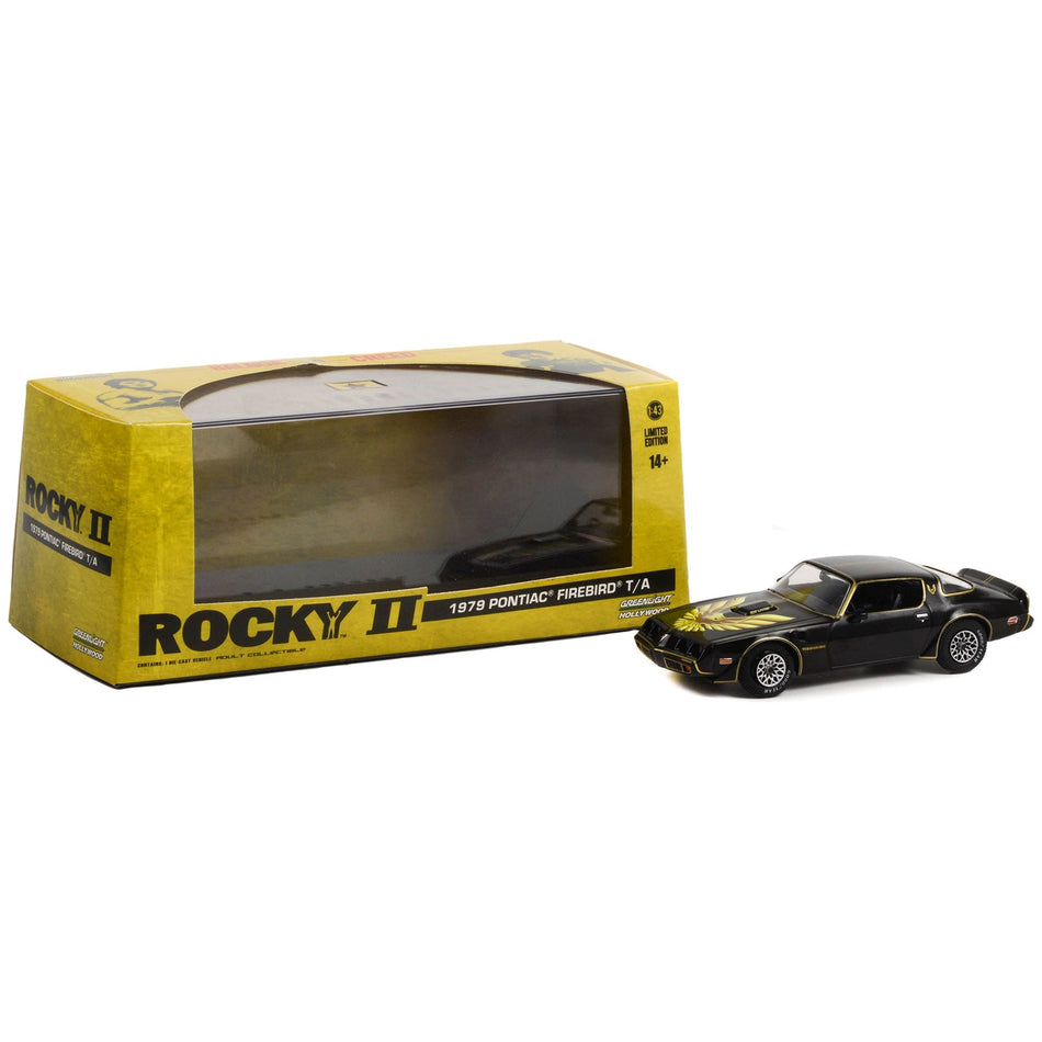 1979 Pontiac Firebird T/A Trans Am Black with Hood Phoenix "Rocky II (1979) Movie" 1/43 Diecast Model Car by Greenlight