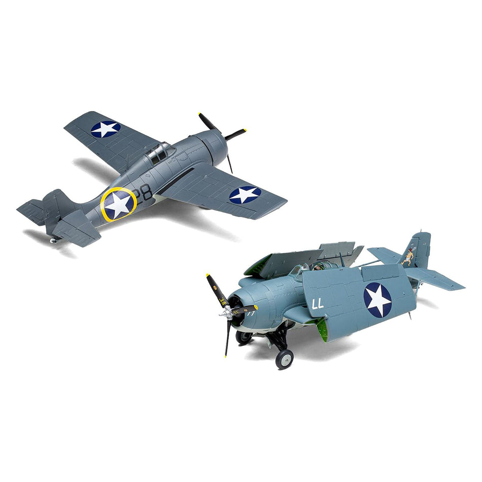 Level 2 Model Kit Grumman F4F-4 Wildcat Fighter Aircraft with 2 Scheme Options 1/72 Plastic Model Kit by Airfix