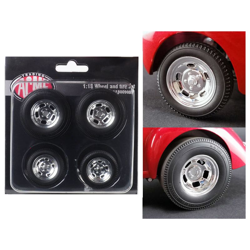 Polished Drag Wheels and Tires 4 pcs Set from 1941 Gasser 1/18 by Acme