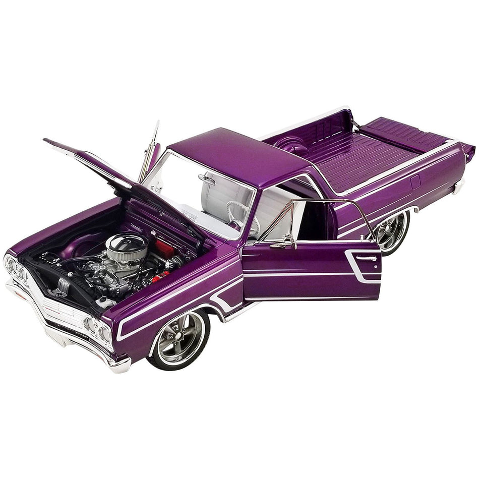 1965 Chevrolet El Camino SS "Custom Cruiser" Purple Metallic with White Graphics Limited Edition to 678 pieces Worldwide 1/18 Diecast Model Car by ACME