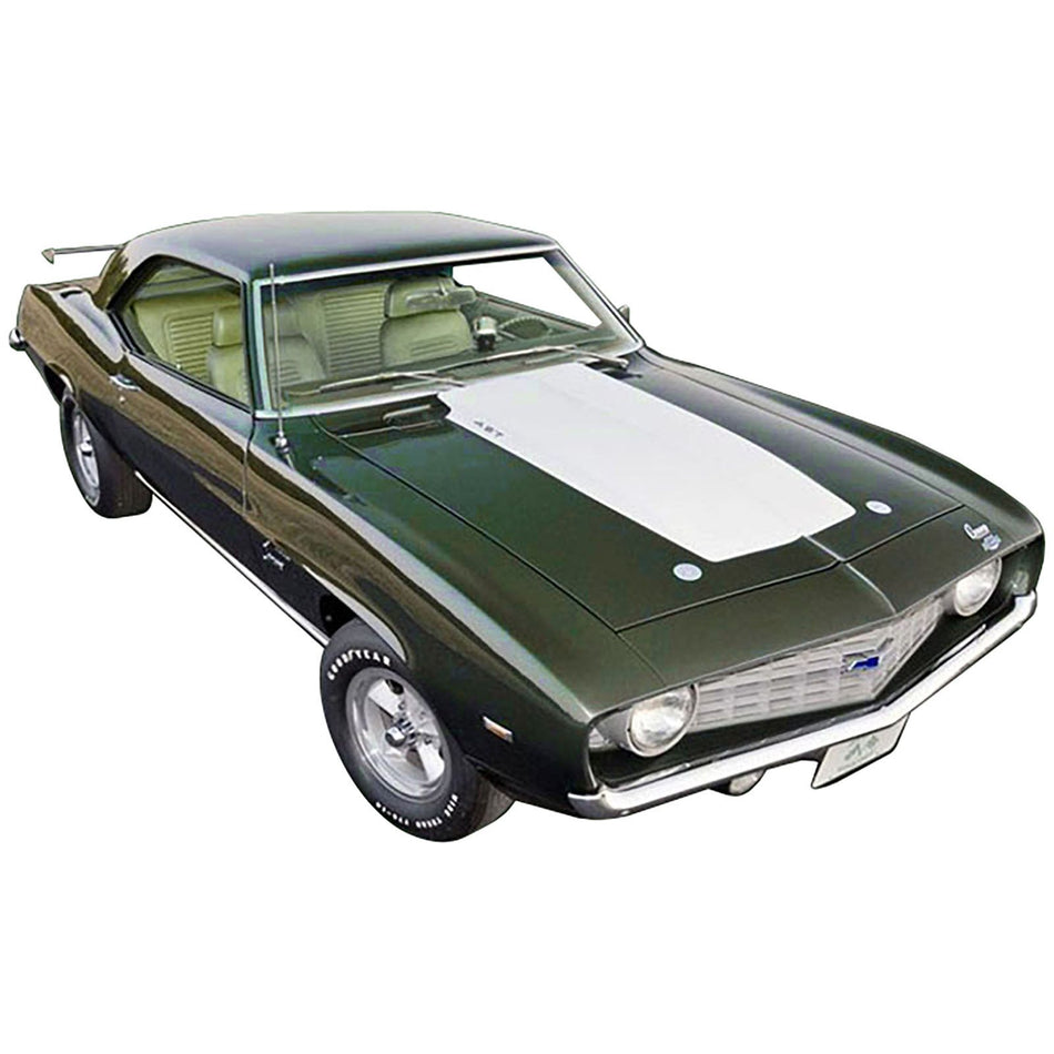 1969 Chevrolet Copo Camaro Dark Green Metallic with White Hood and Green Interior "Built by Dick Harrell" Limited Edition to 864 pieces Worldwide 1/18 Diecast Model Car by ACME