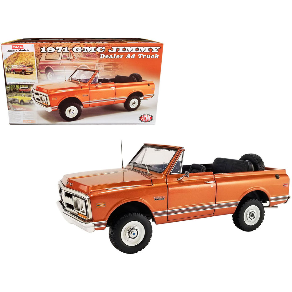 1971 GMC Jimmy Orange Metallic with White Top "Dealer Ad Truck" Limited Edition to 948 pieces Worldwide 1/18 Diecast Model Car by ACME