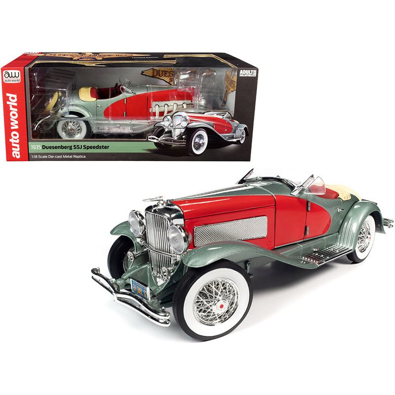 1935 Duesenberg SSJ Speedster Green Metallic with Enamel Red Coves 1/18 Diecast Model Car by Auto World