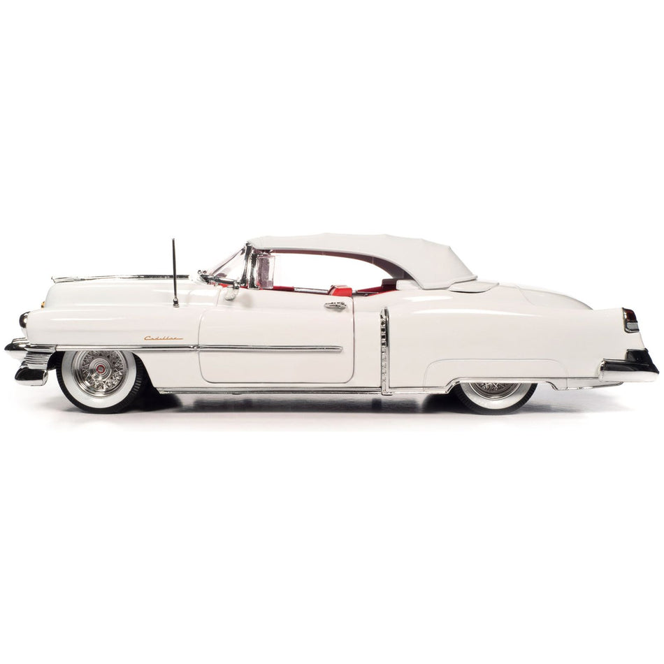 1953 Cadillac Eldorado Soft Top Alpine White with Red Interior 1/18 Diecast Model Car by Auto World