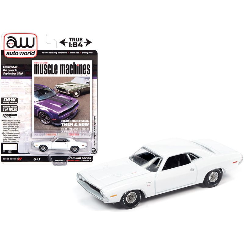 1970 Dodge Challenger R/T White "Hemmings Muscle Machines" Magazine Cover Car (September 2019) Limited Edition to 10120 pieces Worldwide 1/64 Diecast Model Car by Auto World