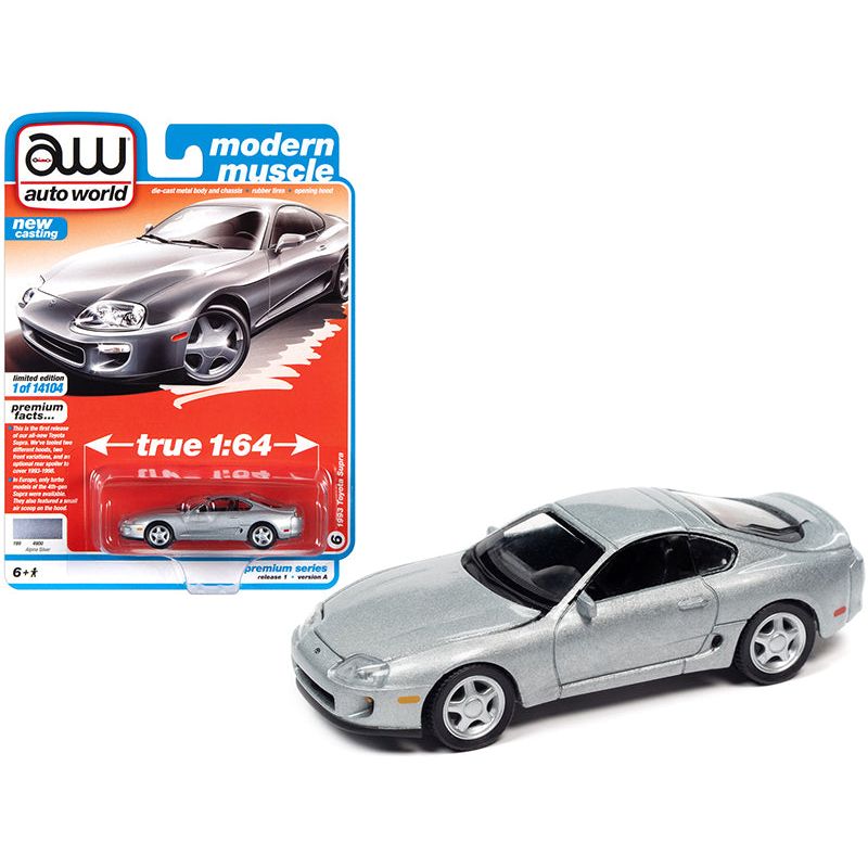 1993 Toyota Supra Alpine Silver "Modern Muscle" Limited Edition to 14104 pieces Worldwide 1/64 Diecast Model Car by Auto World