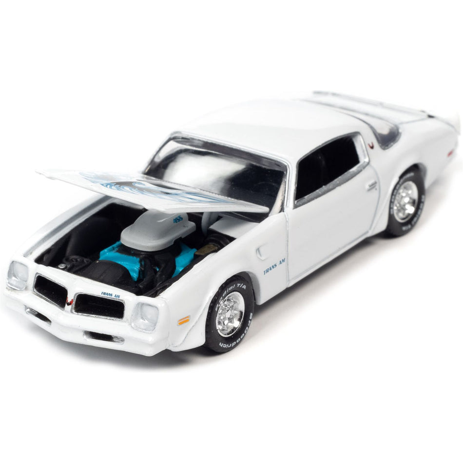 1976 Pontiac Firebird Trans Am Cameo White with Blue & Black Bird Hood Graphic "Vintage Muscle" Limited Edition 1/64 Diecast Model Car by Auto World