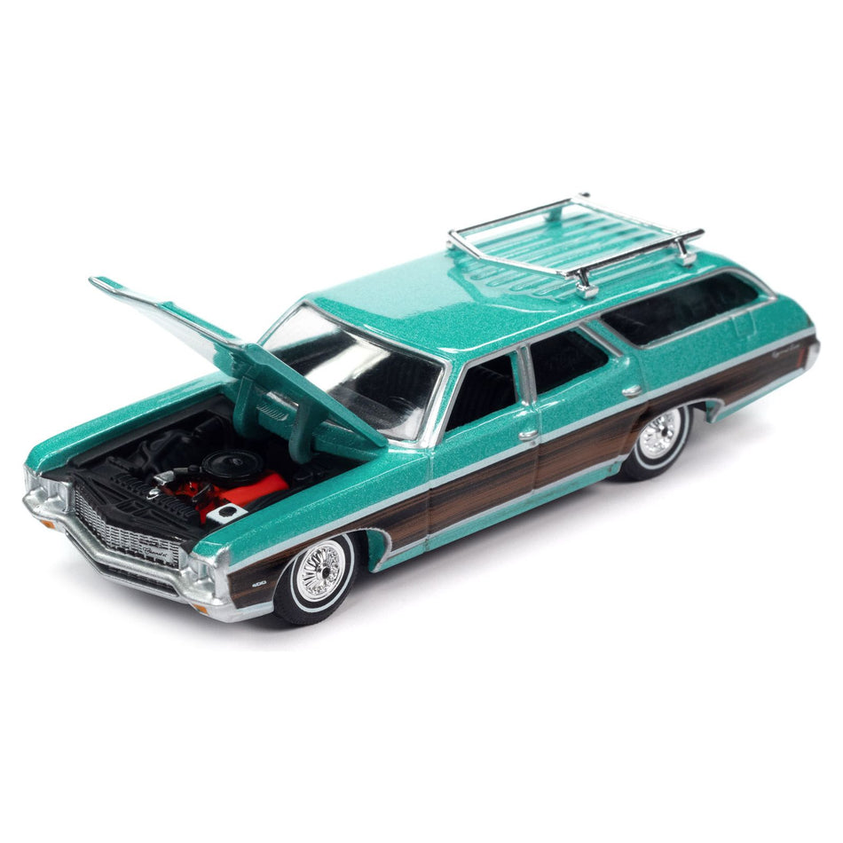 1970 Chevrolet Kingswood Estate Wagon Misty Turquoise Metallic with Side Woodgrain "Muscle Wagons" Limited Edition 1/64 Diecast Model Car by Auto World