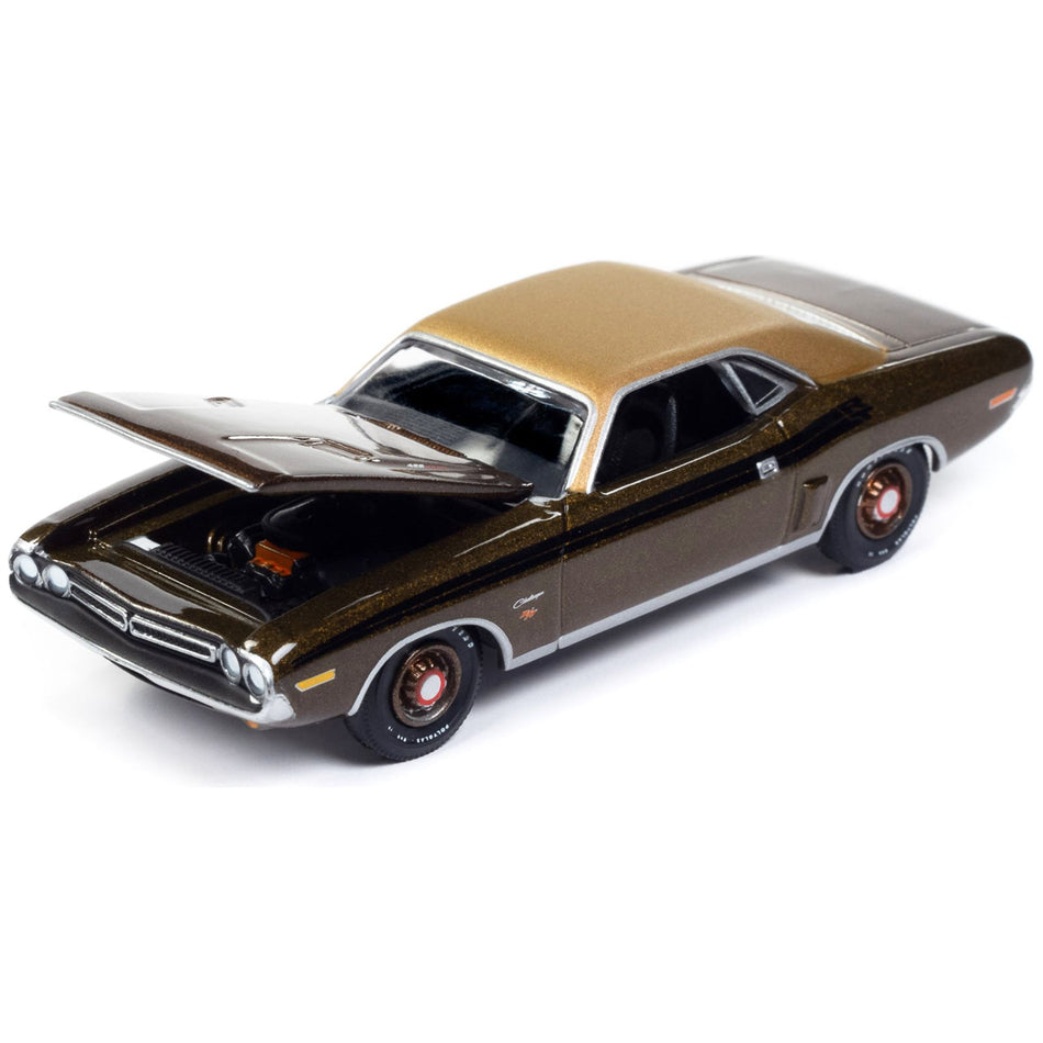 1971 Dodge Challenger R/T Dark Gold Metallic with Gold Vinyl Roof "Mecum Auctions" Limited Edition to 2496 pieces Worldwide "Premium" Series 1/64 Diecast Model Car by Auto World