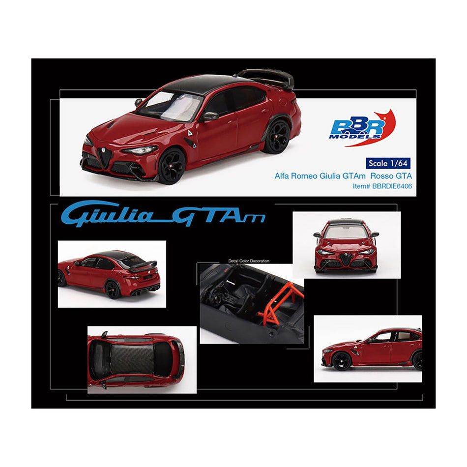 Alfa Romeo Giulia GTAm Rosso GTA Red with Carbon Top 1/64 Diecast Model Car by BBR