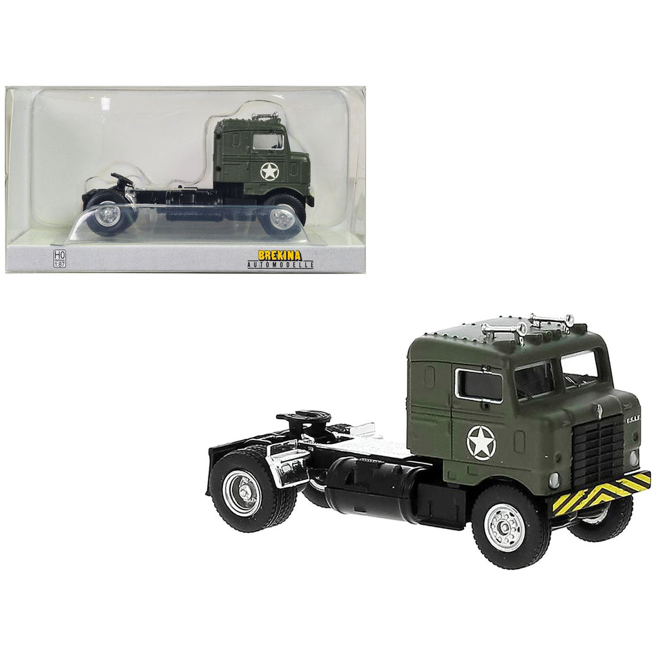 1950 Kenworth Bullnose Truck Tractor Olive Drab "United States Air Force" 1/87 (HO) Scale Model Car by Brekina