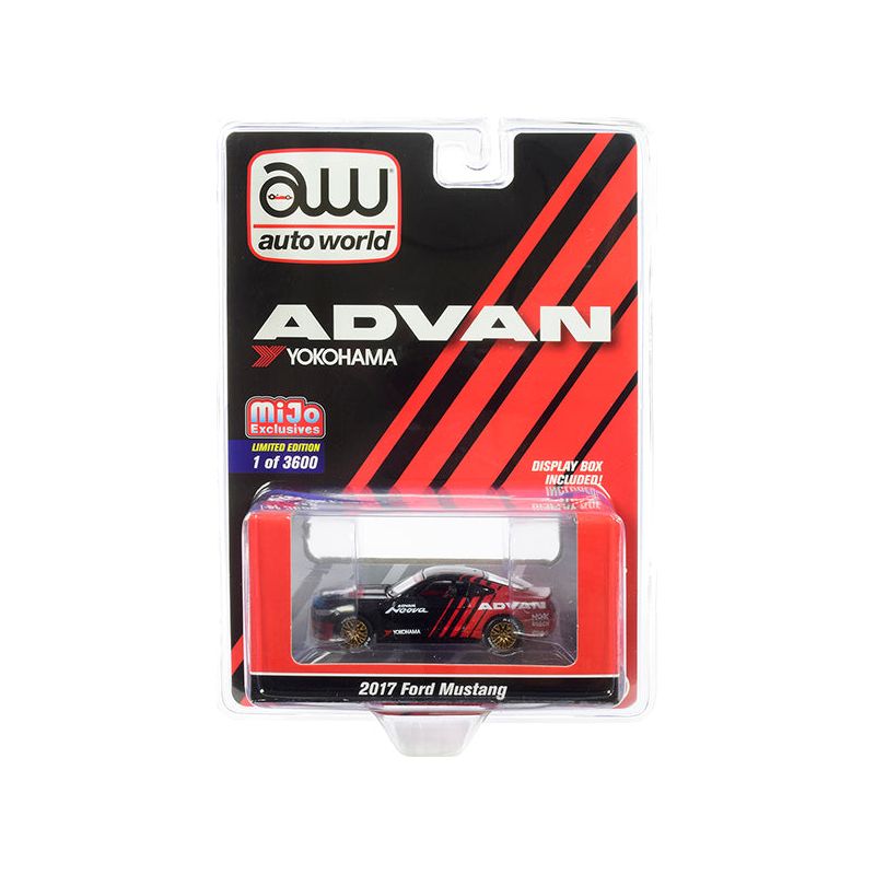 2017 Ford Mustang "ADVAN Yokohama" Red and Black Limited Edition to 3600 pieces Worldwide 1/64 Diecast Model Car by Auto World