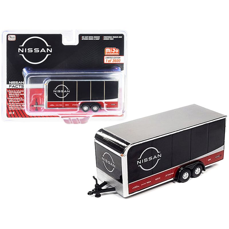 4-Wheel Enclosed Car Trailer "Nissan" Black 1/64 Diecast Model by Auto World