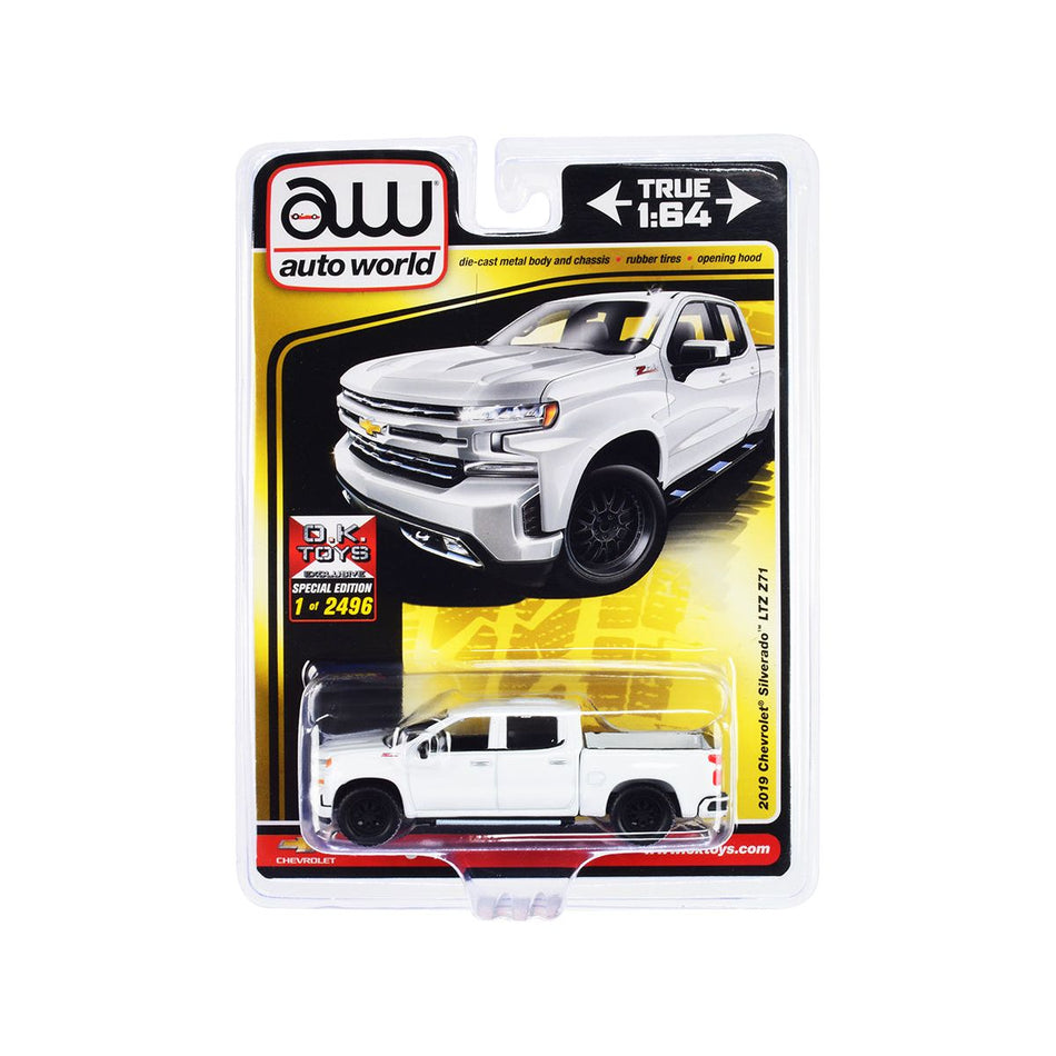 2019 Chevrolet Silverado LTZ Z71 Pickup Truck White Limited Edition to 2496 pieces Worldwide 1/64 Diecast Model Car by Auto World