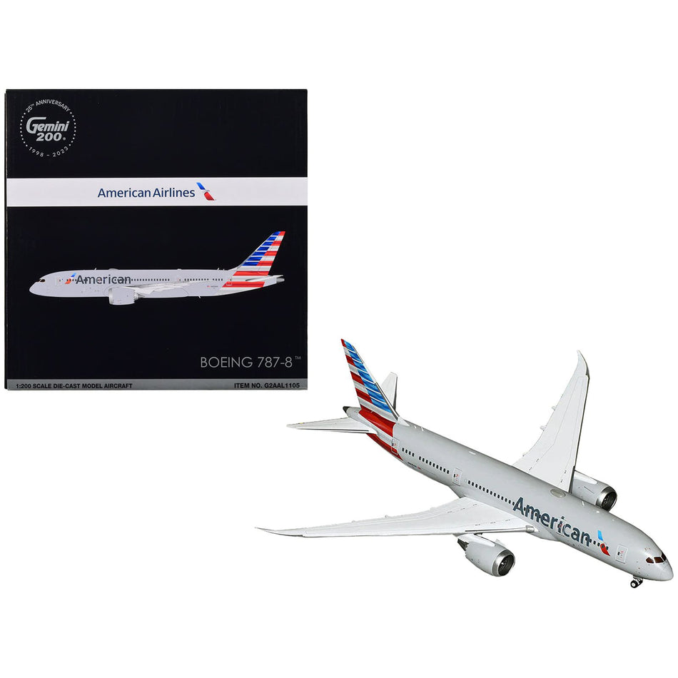 Boeing 787-8 Commercial Aircraft "American Airlines" Gray with Tail Stripes "Gemini 200" Series 1/200 Diecast Model Airplane by GeminiJets