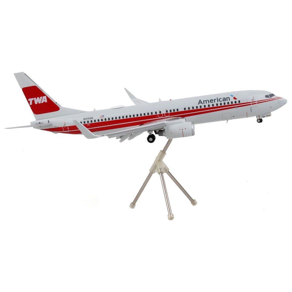 Boeing 737-800 Commercial Aircraft with Flaps Down "American Airlines - Trans World Airlines" Gray with Red Stripes "Gemini 200" Series 1/200 Diecast Model Airplane by GeminiJets