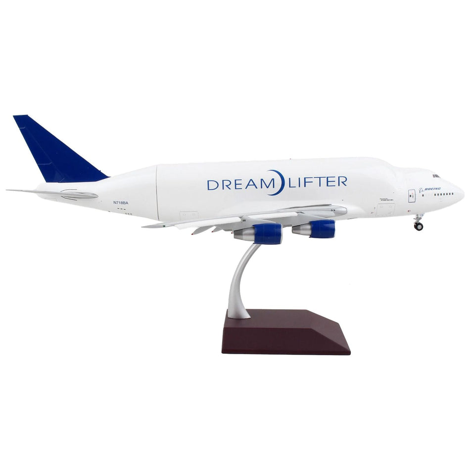 Boeing 747LCF Commercial Aircraft with Flaps Down "Dreamlifter" White with Blue Tail "Gemini 200" Series 1/200 Diecast Model Airplane by GeminiJets