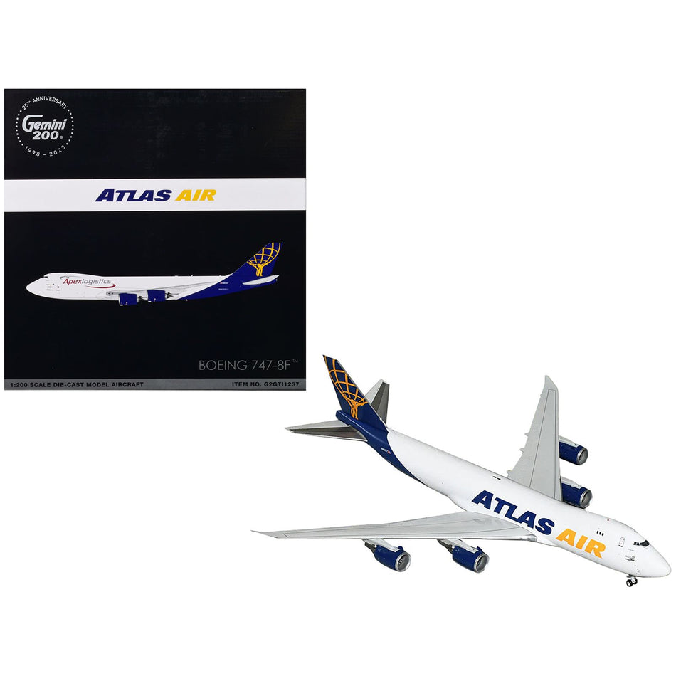 Boeing 747-8F Commercial Aircraft "Atlas Air - Apex Logistics" White with Blue Tail "Gemini 200" Series 1/200 Diecast Model Airplane by GeminiJets